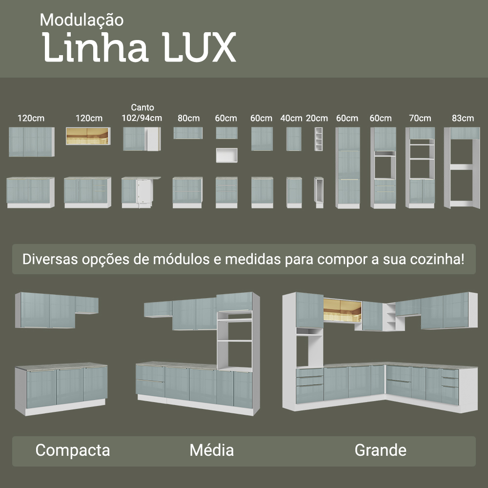 Armário Aéreo Madesa Lux 80 cm 2 Portas Branco/Cinza
