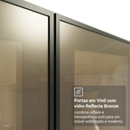 Cristaleira 70 cm 2 Portas de Vidro Reflecta Bronze com Pés Cônicos Branco/Preto/Branco Vinil Madesa