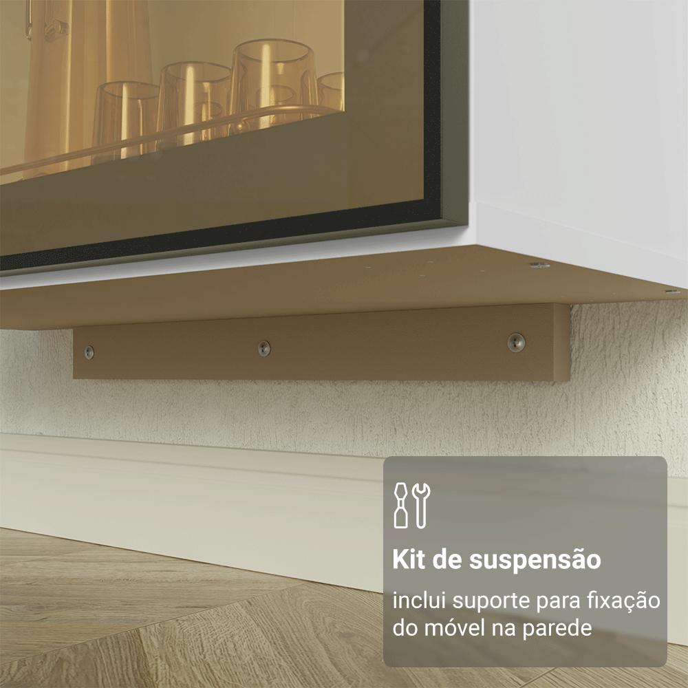 Cristaleira Suspensa 70 cm 2 Portas Branco/Preto Vidro Reflecta Bronze Vinil Madesa