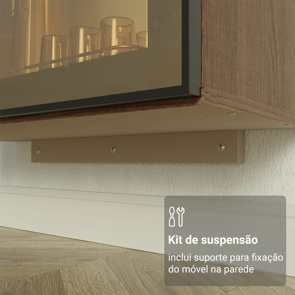 Cristaleira Suspensa 70 cm 2 Portas Rustic/Preto Vidro Reflecta Bronze Vinil Madesa
