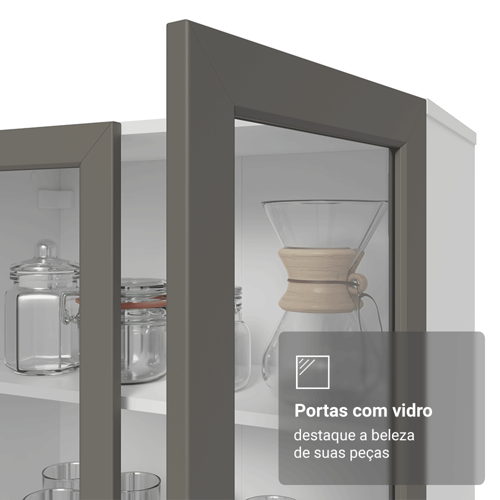 Cristaleira Suspensa 70 cm 2 Portas de Vidro Branco/Cinza Vik Madesa