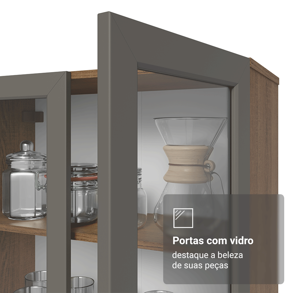 Cristaleira Suspensa 70 cm 2 Portas de Vidro Rustic/Cinza Vik Madesa