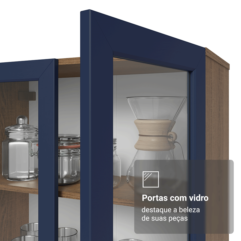 Cristaleira Suspensa 70 cm 2 Portas de Vidro Rustic/Azul Vik Madesa