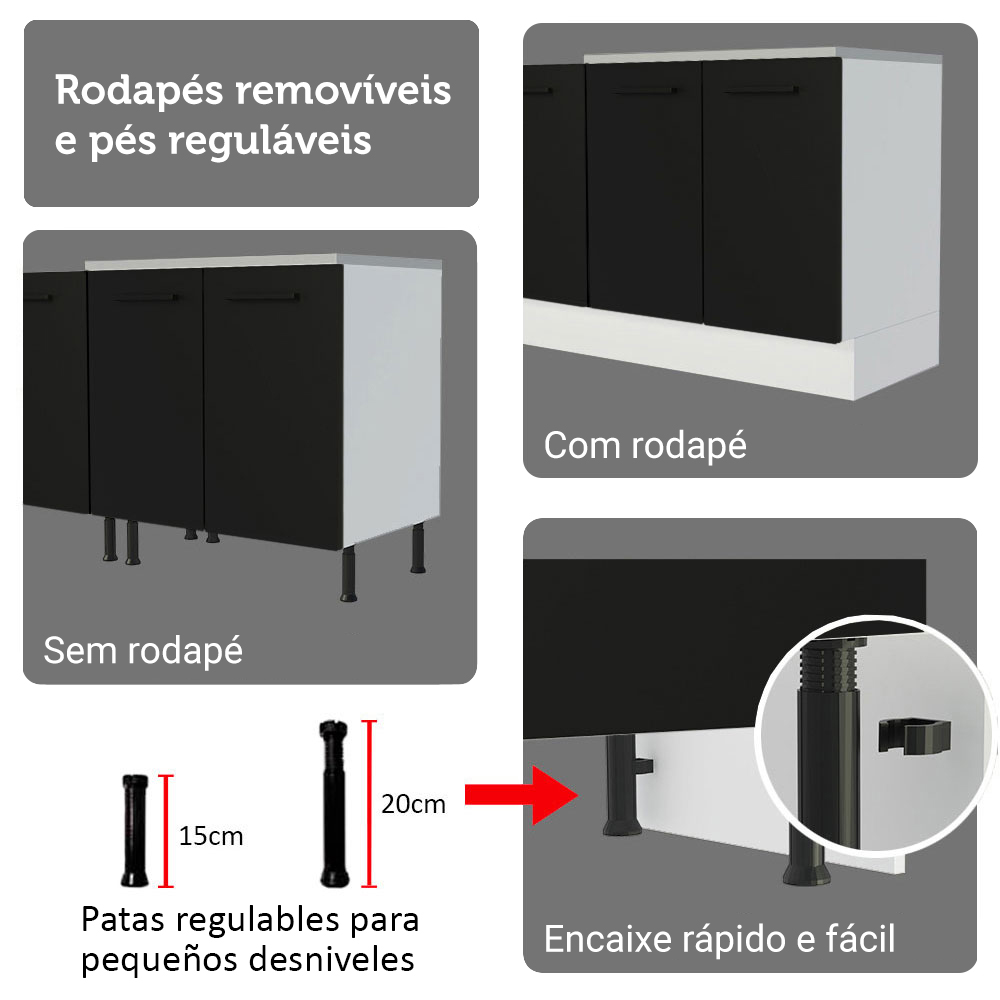 Armário de Cozinha Completa 549cm Branco/Preto Agata Madesa 01