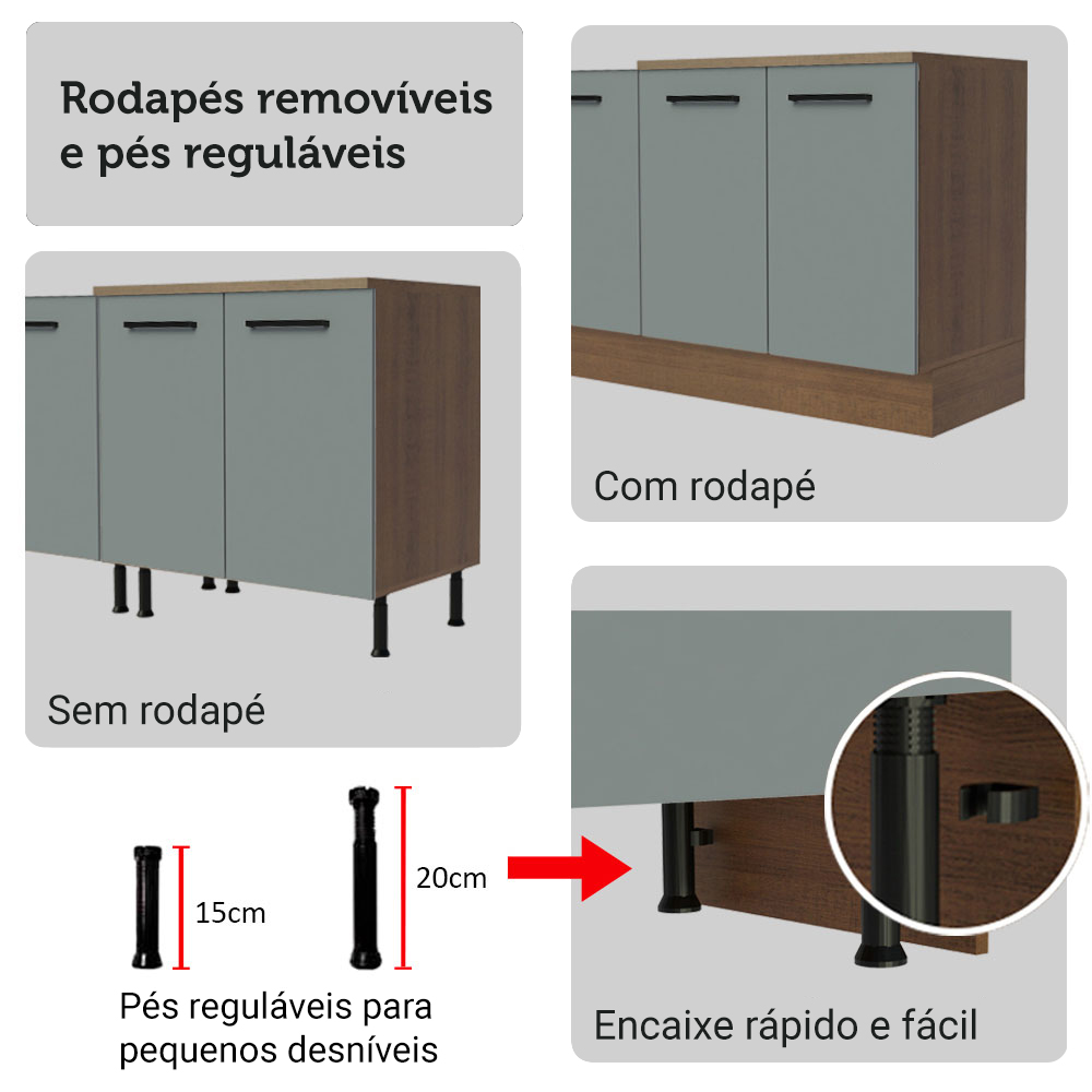 Armário de Cozinha Completa 549cm Rustic/Cinza Agata Madesa 01