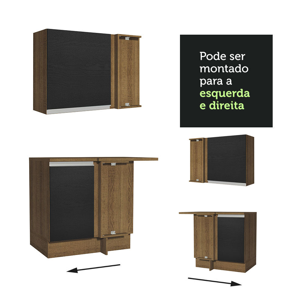Armário de Cozinha Completa de Canto 349cm Rustic/Preto Glamy Madesa 06