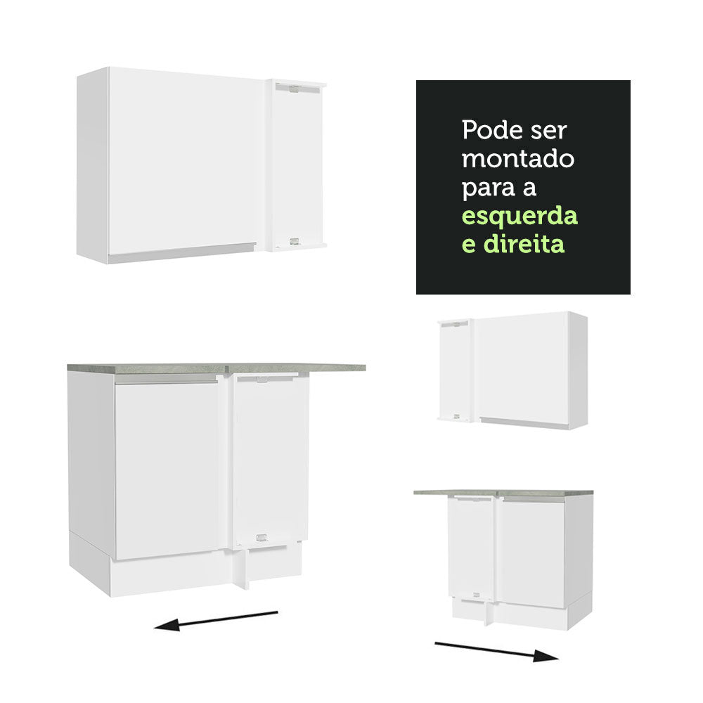 Armário de Cozinha Completa de Canto 349cm Branco Glamy Madesa 07
