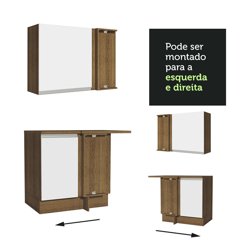 Armário de Cozinha Completa de Canto 349cm Rustic/Branco Glamy Madesa 07