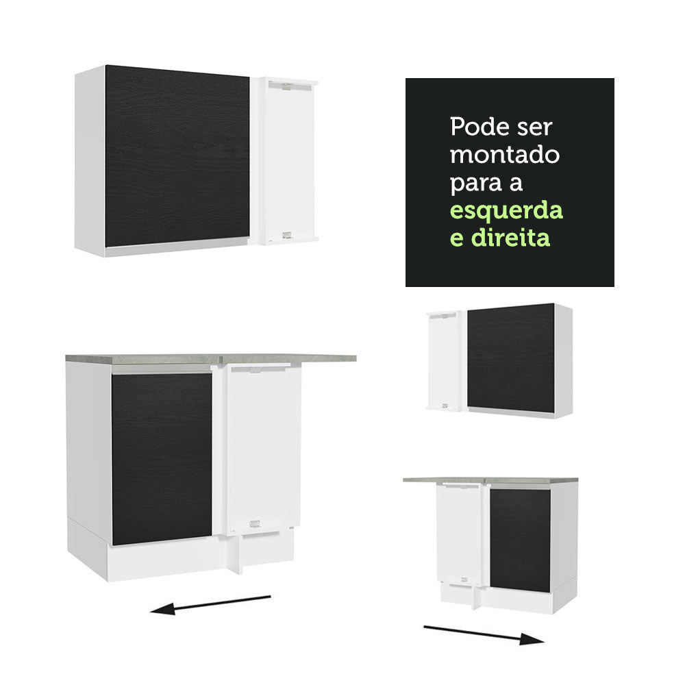 Armário de Cozinha Completa de Canto 349cm Branco/Preto Glamy Madesa 07