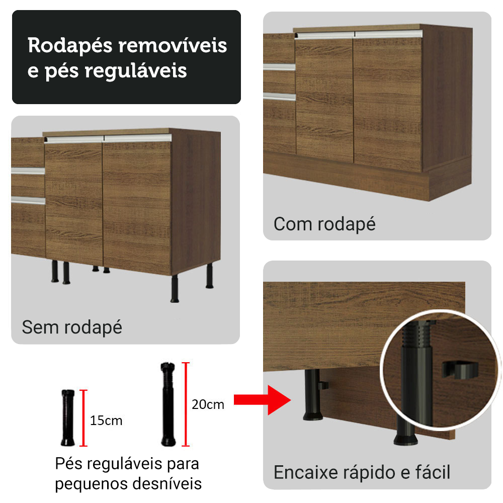 Armário de Cozinha Completa 549cm Rustic Glamy Madesa 01