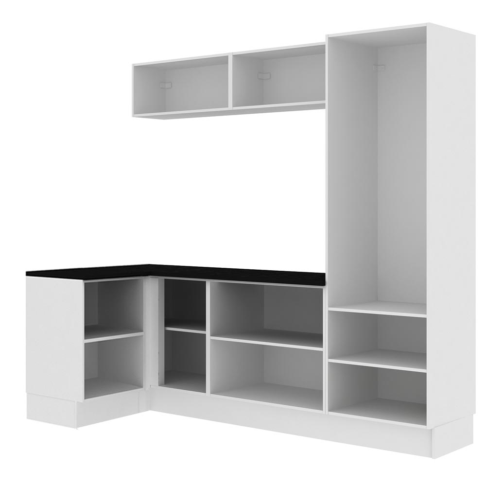 Kit Área De Serviço Madesa Acordes 100% MDF com Armário e Balcão de Canto Portas Branco Brilho