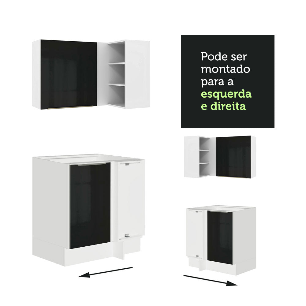 Armário de Cozinha Completa de Canto 546 x 60 cm Branco/Preto Lux Madesa 01