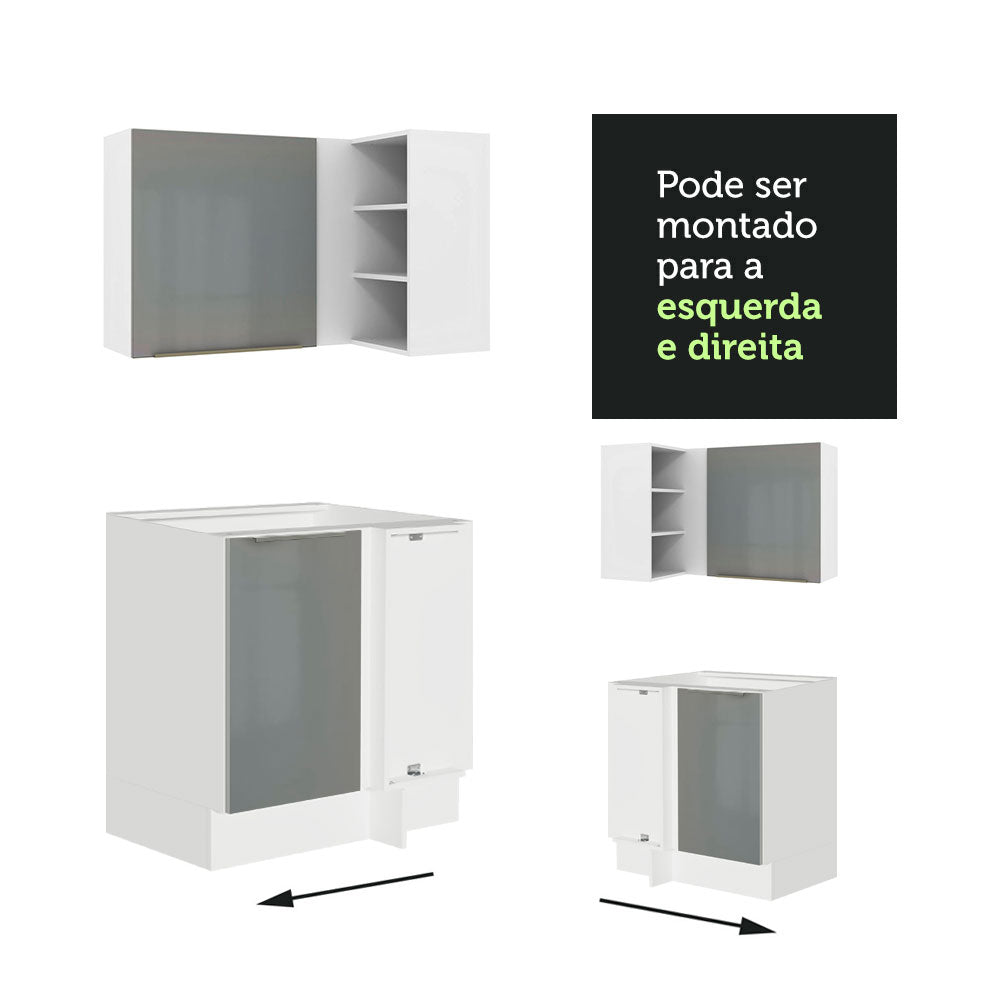 Armário de Cozinha Completa de Canto 546 x 60 cm Branco/Cinza Lux Madesa 01