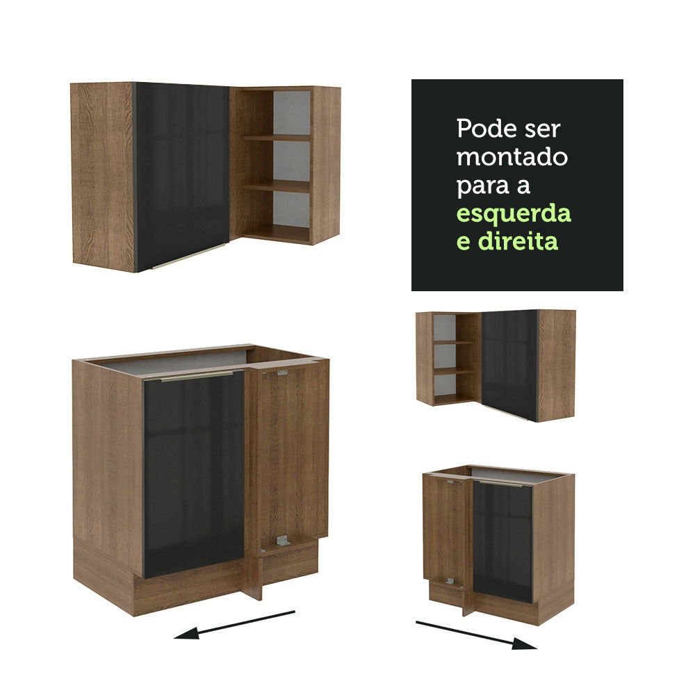 Armário de Cozinha Completa de Canto 546cm Rustic/Preto Lux Madesa 05