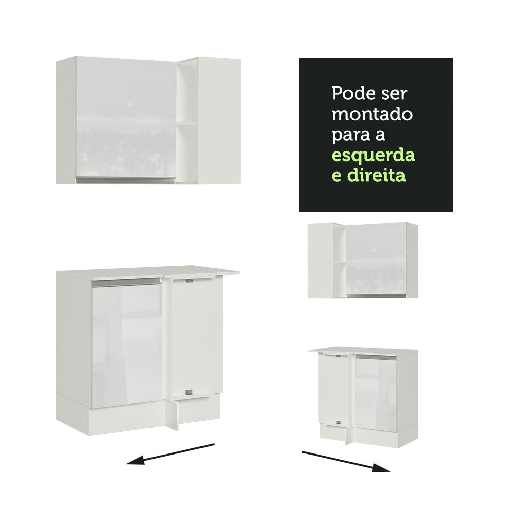 Kit Canto Madesa Smart 100% MDF 2 Portas e Nicho Frentes Branco Brilho