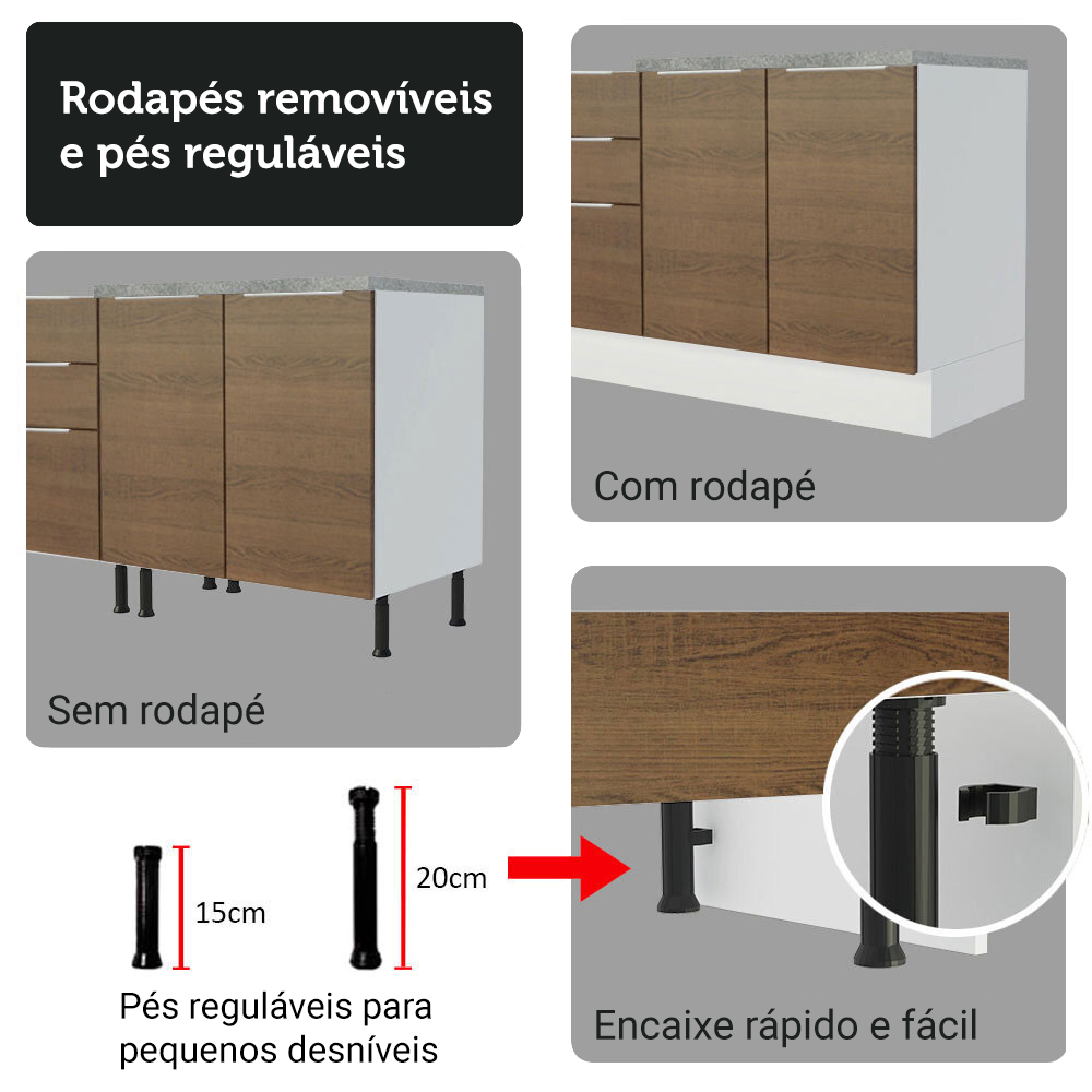Armário de Cozinha Completa 549cm Branco/Rustic Stella Madesa 01