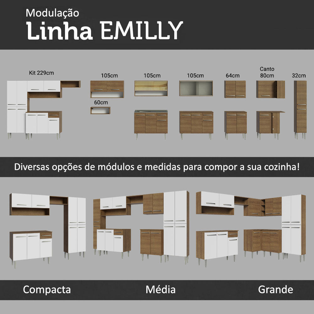 Armário de Cozinha Completa 293cm com Pia Rustic/Branco Emilly Madesa 09