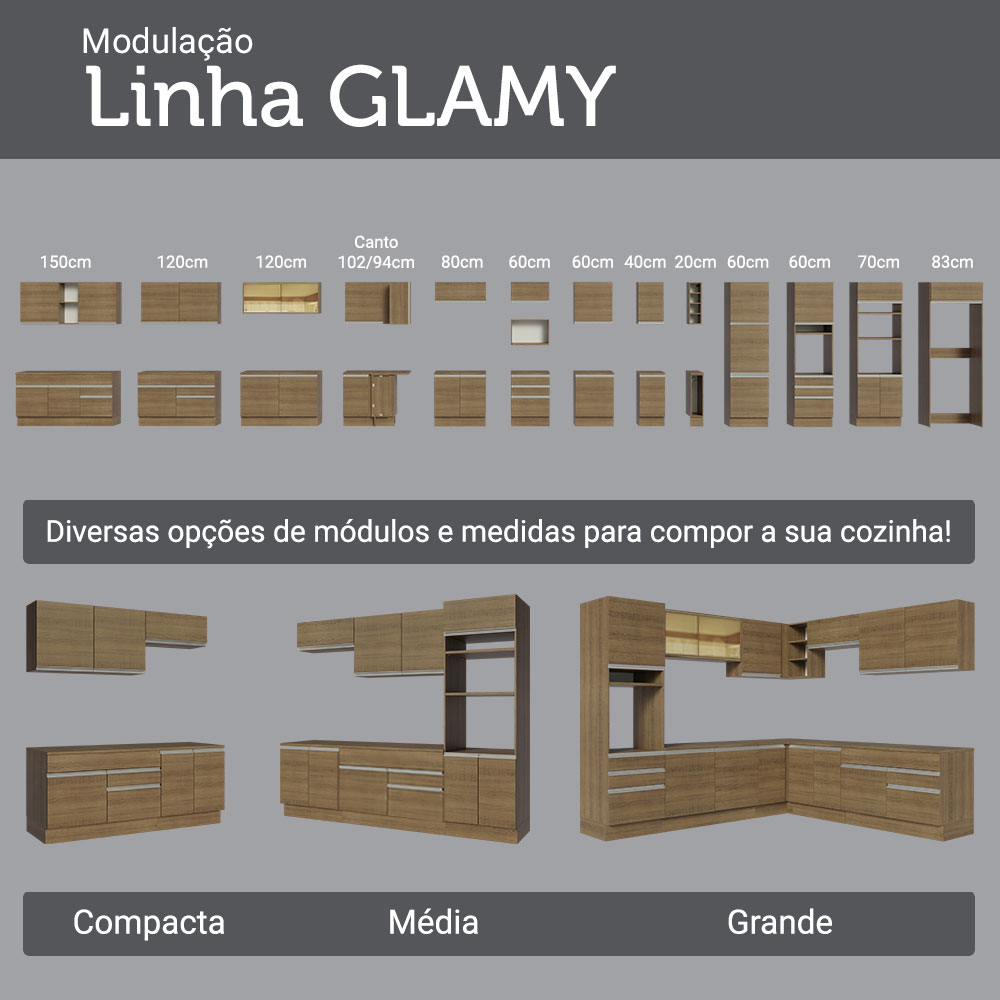 Armário de Cozinha Completa 270 cm Rustic Glamy Madesa 17