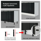 Kit com 2 Balcões de Cozinha 4 Portas 3 Gavetas 200 x 60 cm (Sem Tampo e Pia) Branco/Preto Lux Madesa
