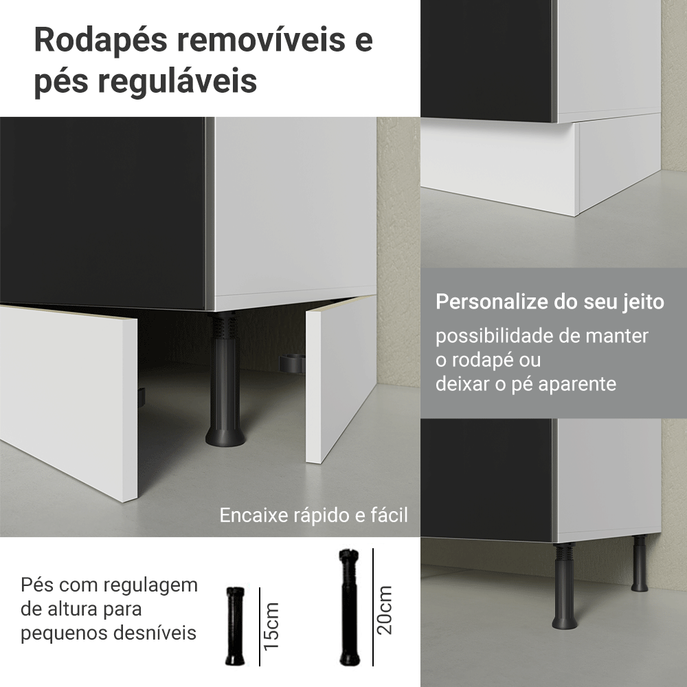 Armário de Cozinha Completa 270 cm Branco/Preto Lux Madesa 08