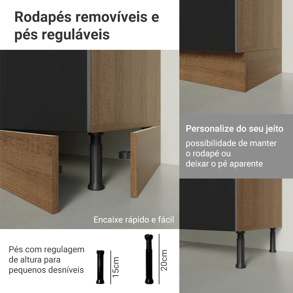 Armário de Cozinha Completa 270 cm Rustic/Preto Lux Madesa 08