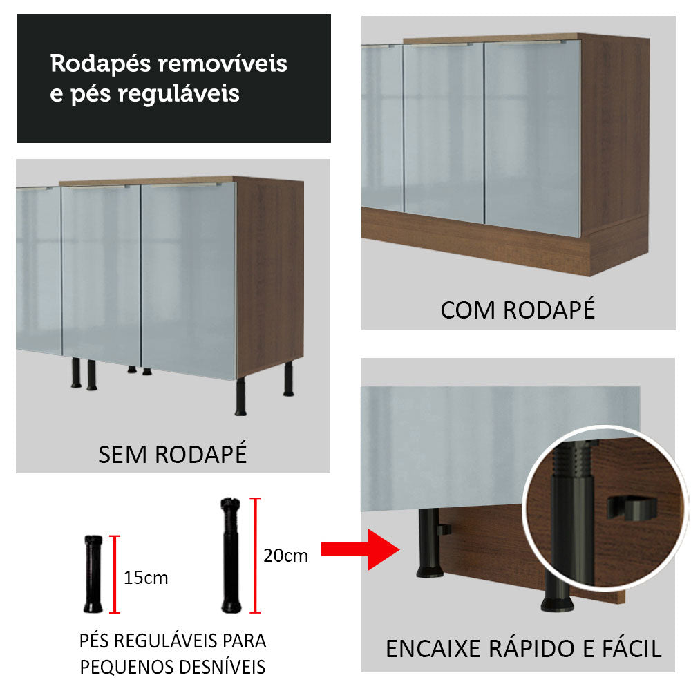Armário de Cozinha Completa 300 x 60 cm Rustic/Cinza Lux da Sabrina Madesa