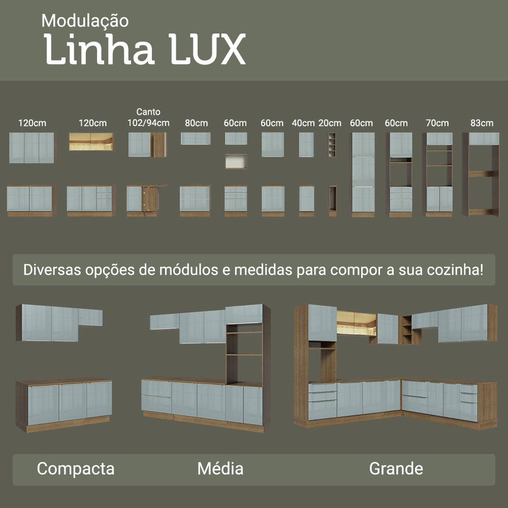 Armário de Cozinha Completa 310 x 60 cm Rustic/Cinza Lux Madesa 02