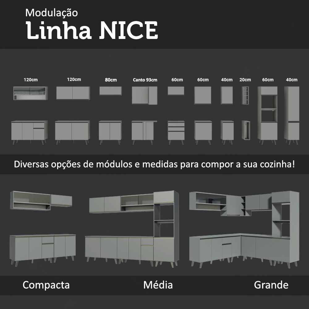 Armário de Cozinha Completa Suspenso 220cm Cinza Nice Madesa 02