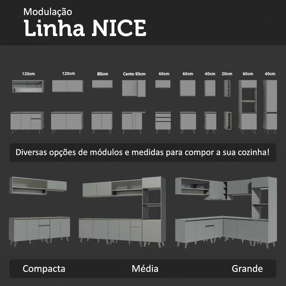 Armário de Cozinha Completa 240 cm Suspensa Cinza Nice Madesa 07