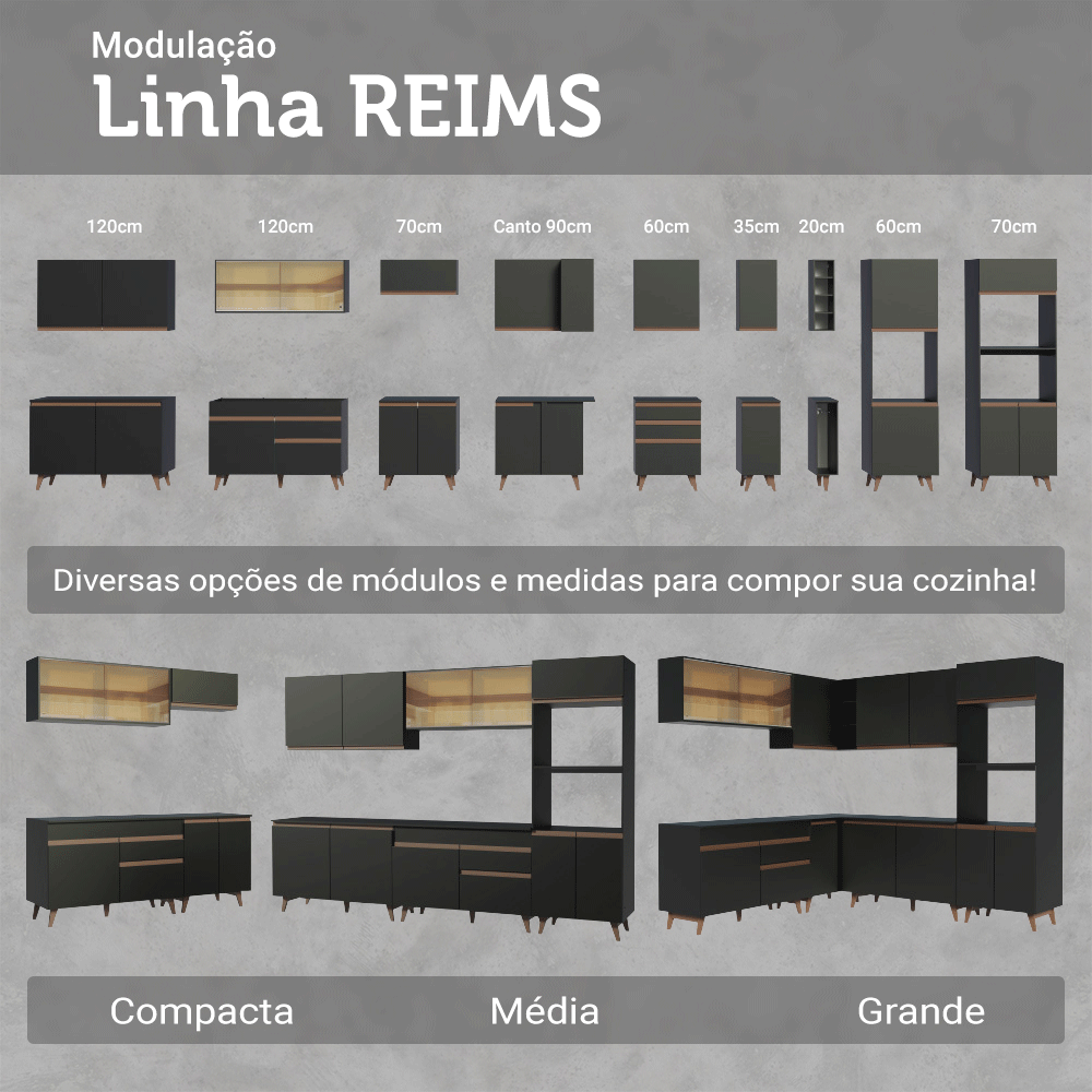 Armário de Cozinha Compacta 190cm Preto Reims Madesa 07