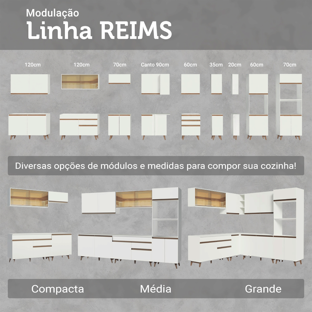 Armário de Cozinha Completa 250cm Branco Reims Madesa 09