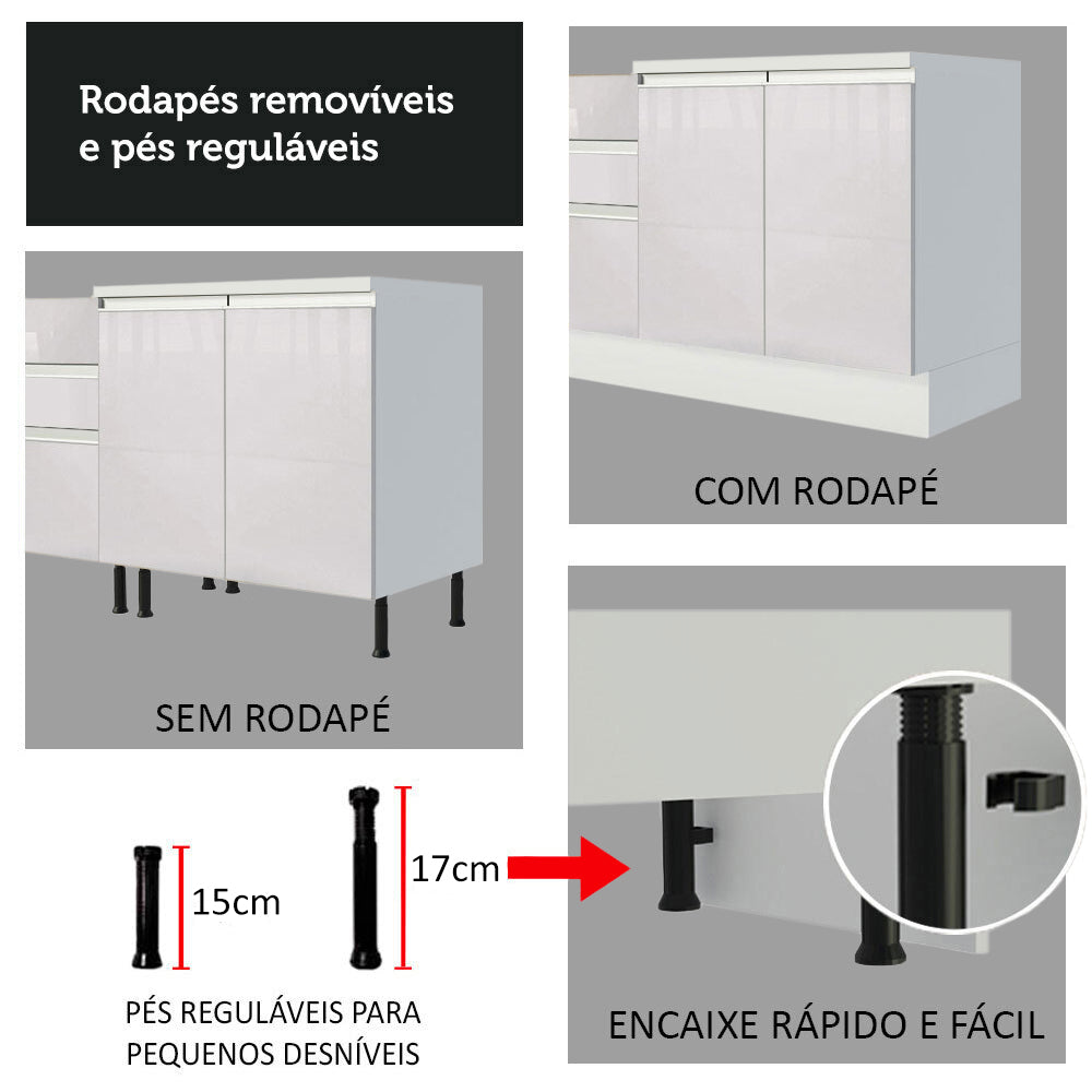 Armário de Cozinha Compacta 100% MDF 120 cm Frentes Branco Brilho Smart Madesa XP