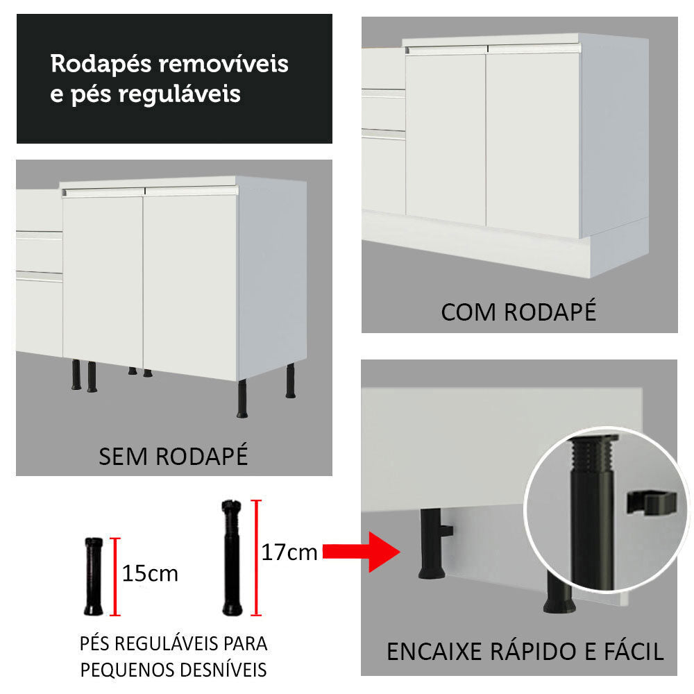 Armário de Cozinha Completa 100% MDF 300cm Branco Smart Madesa 02