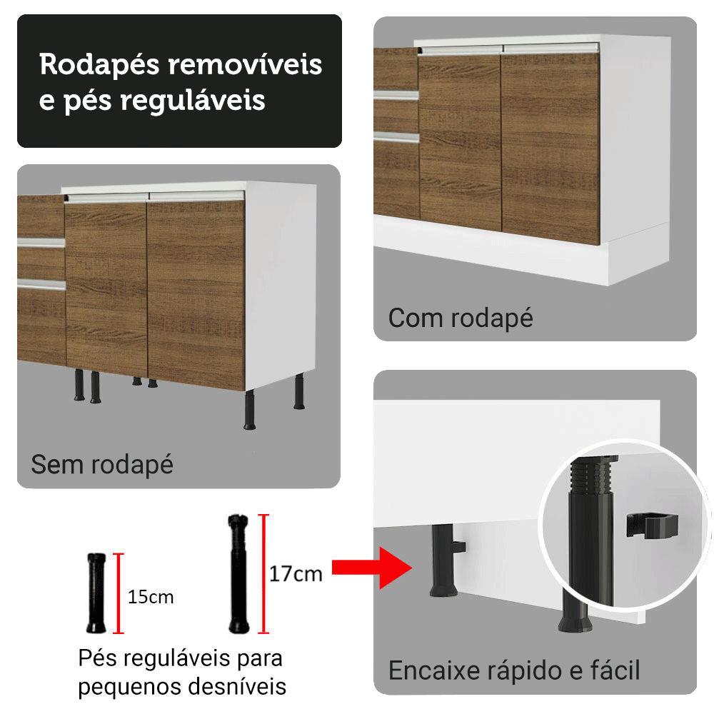 Armário de Cozinha Completa 100% MDF 310 cm Branco/Rustic/Crema Smart 01