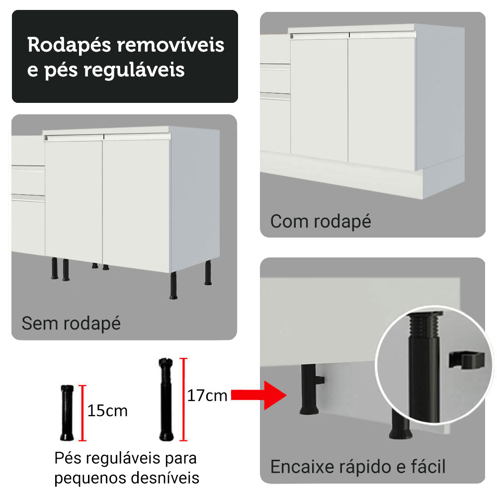Armário de Cozinha Completa 100% MDF 310 cm Branco Smart 02