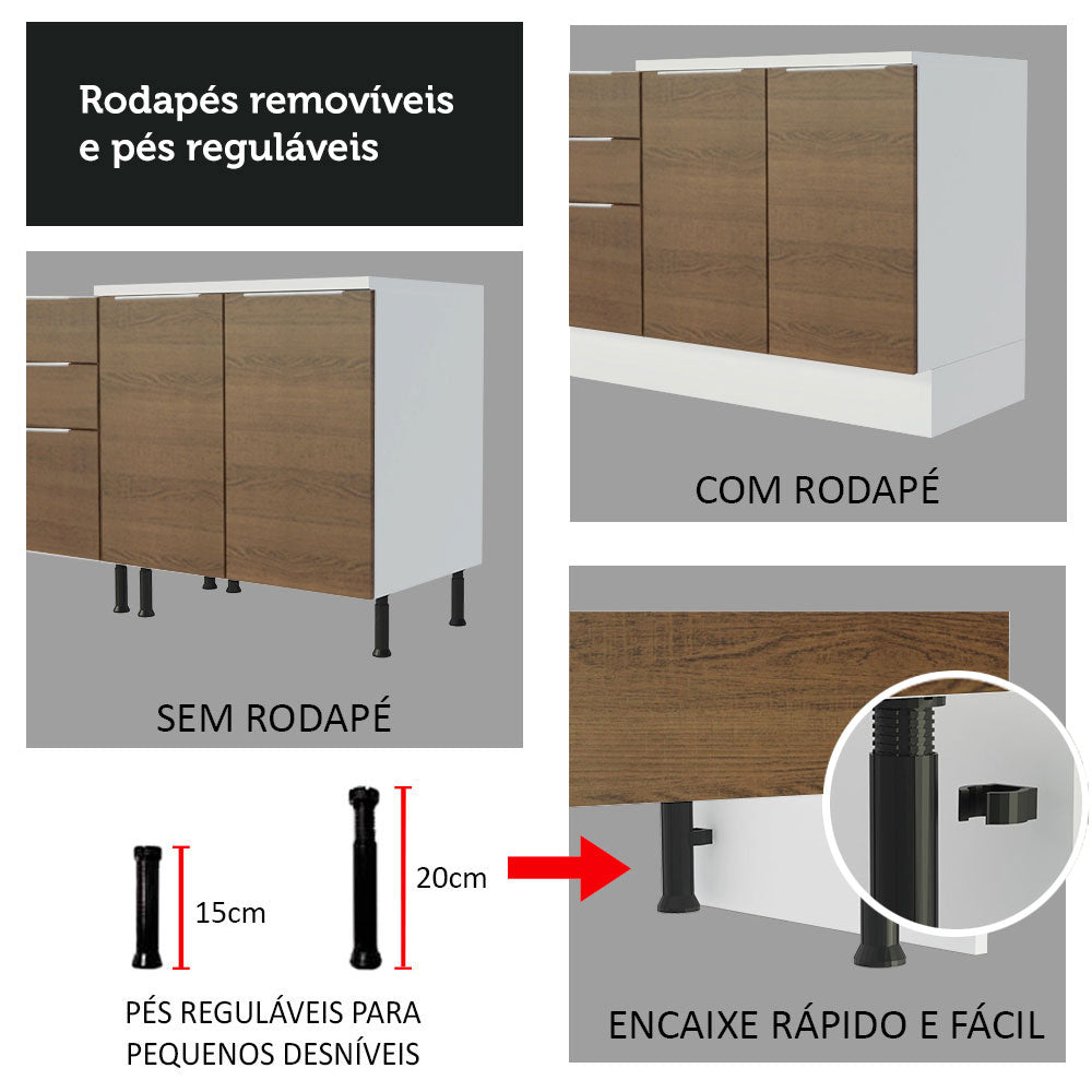 Armário de Cozinha Completa 290cm Branco/Rustic/Branco Stella Madesa 02