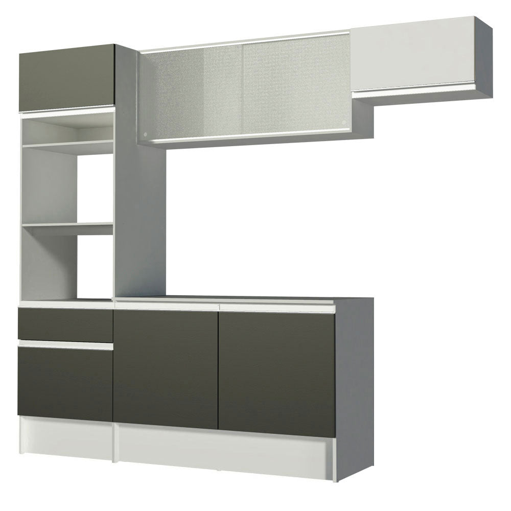 Armário de Cozinha Completa 240cm Branco/Preto/Branco Topazio Madesa 01
