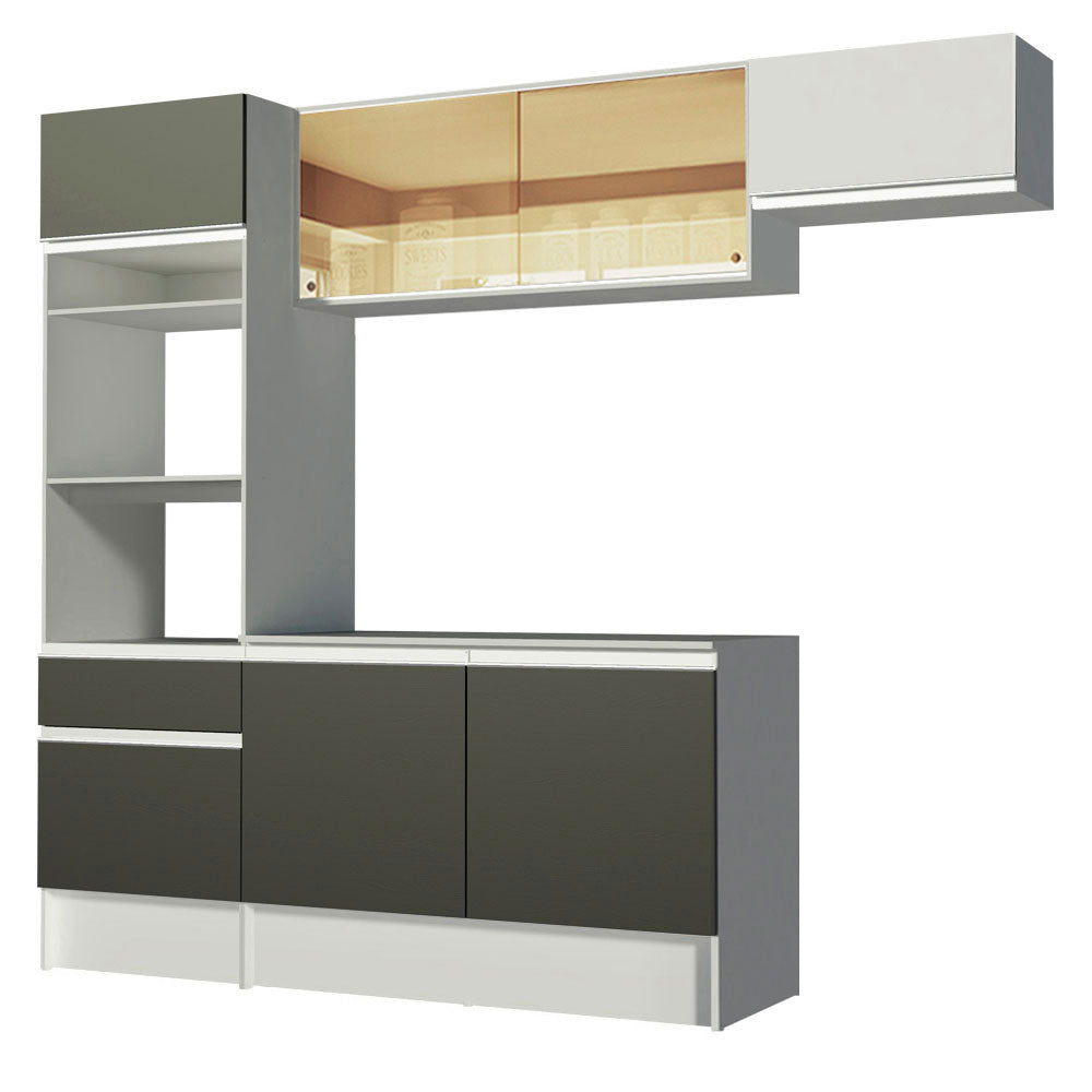 Armário de Cozinha Completa 240cm Branco/Preto/Branco Diamante Madesa 02