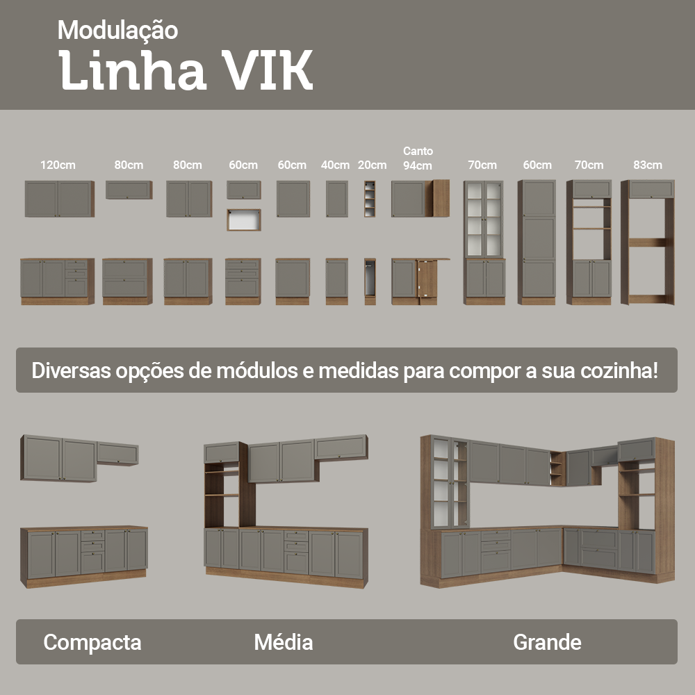 Armário de Cozinha Completa 180 cm Rustic/Cinza Vik Madesa 05
