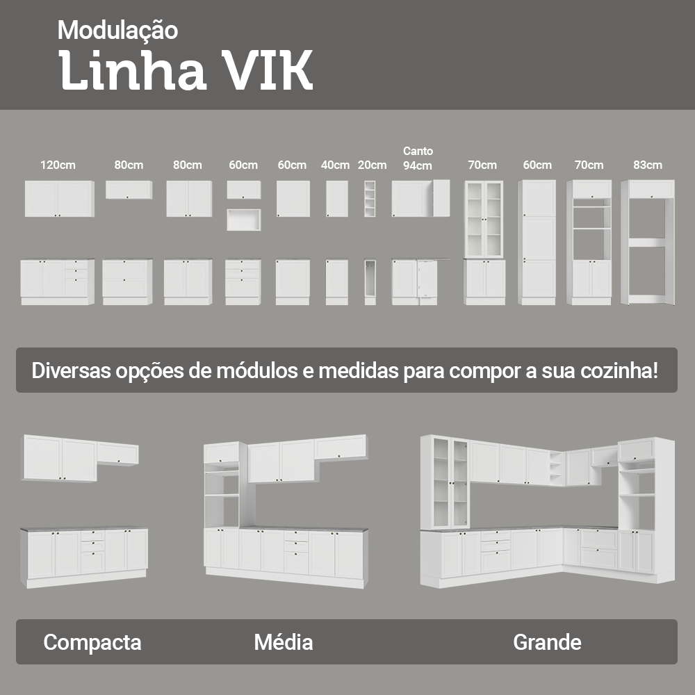 Armário de Cozinha Completa 270 cm Branco Vik Madesa 07