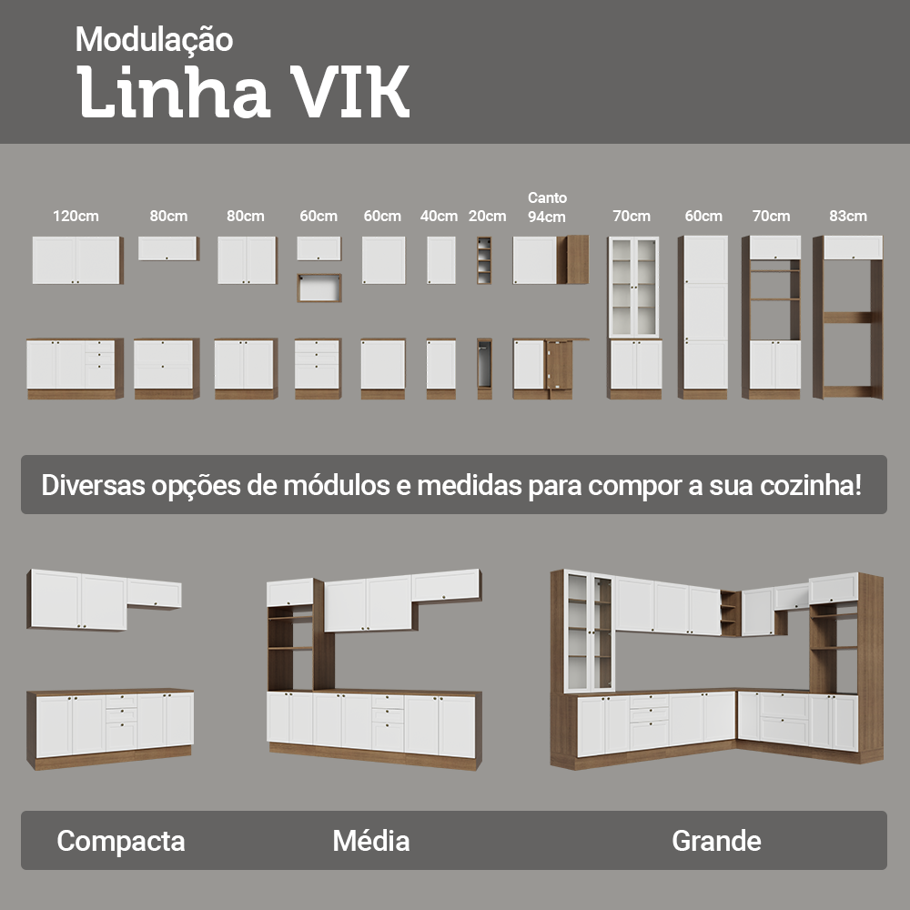 Armário de Cozinha Completa 270 cm Rustic/Branco Vik Madesa 07