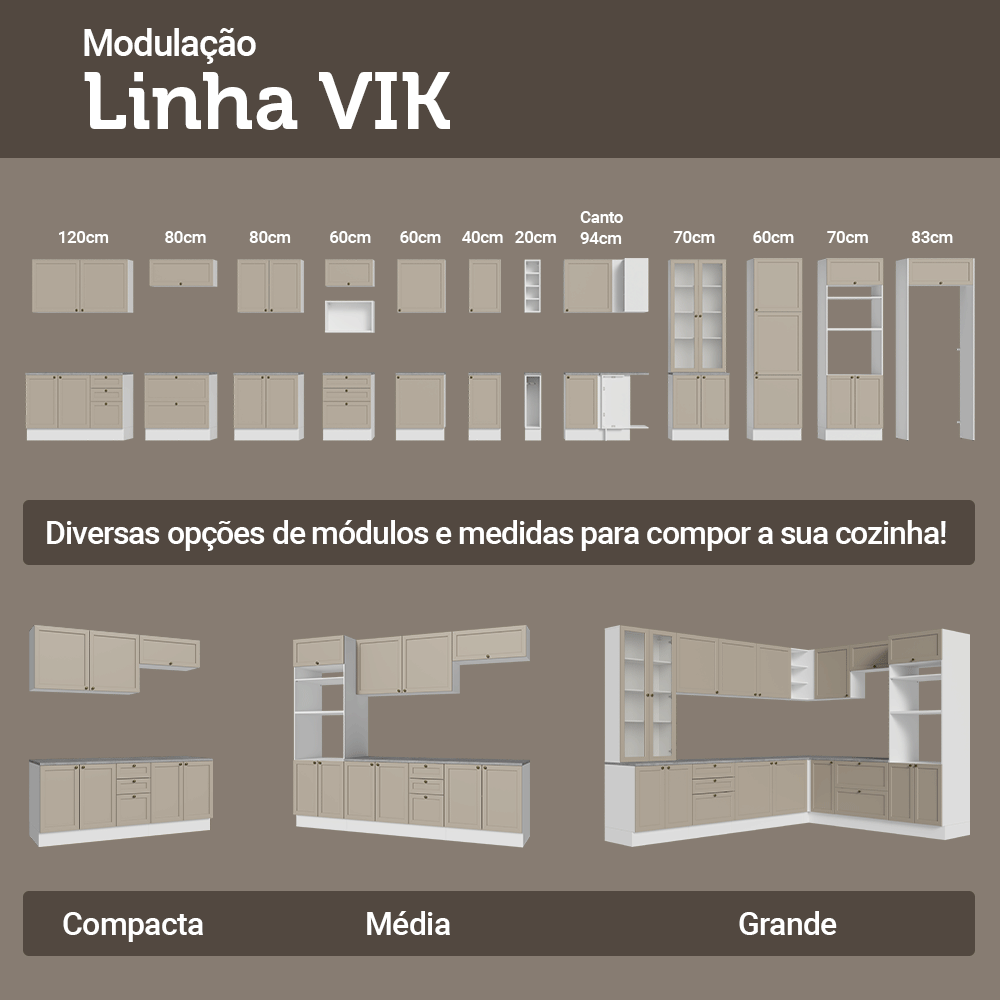 Armário de Cozinha Completa 270 cm Branco/Crema Vik Madesa 07