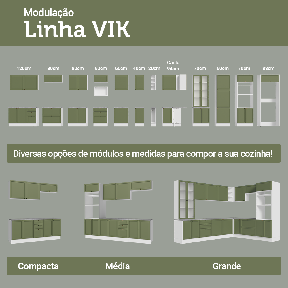 Armário de Cozinha Completa 270 cm Branco/Verde Vik Madesa 07