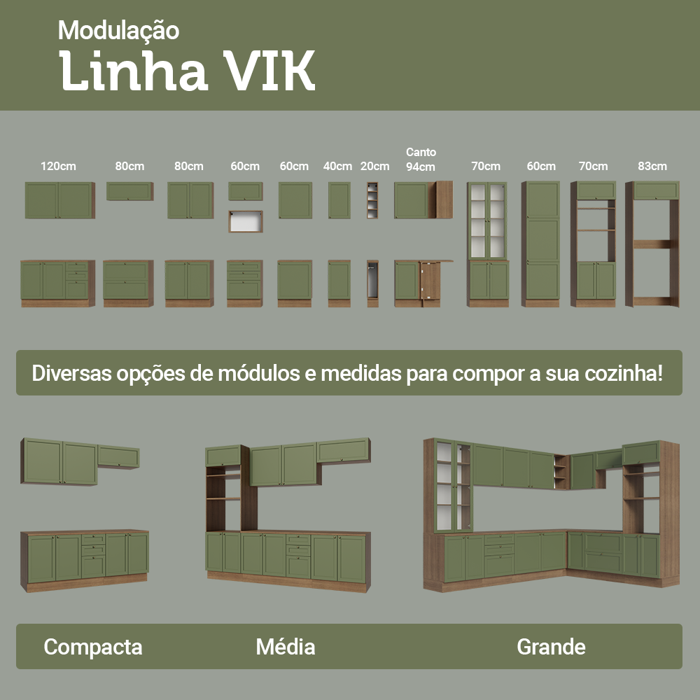 Armário de Cozinha Completa 270 cm Rustic/Verde Vik Madesa 07