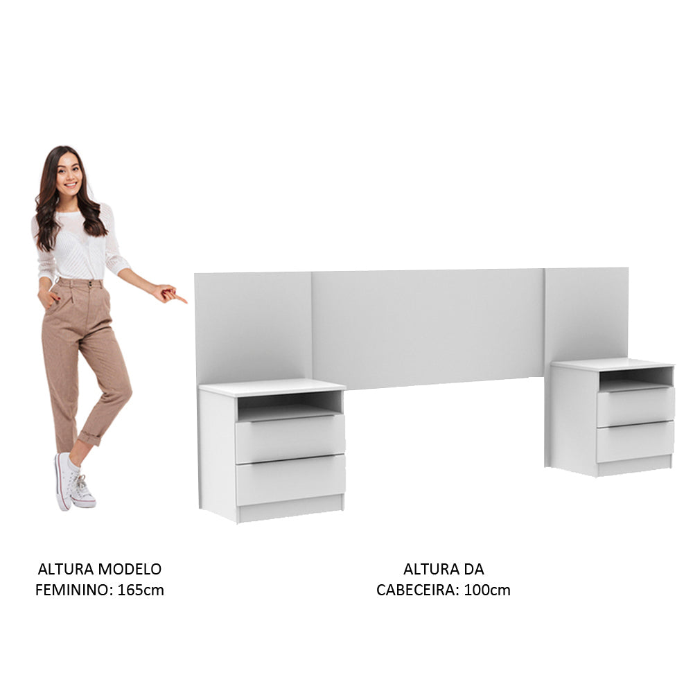 Quarto Completo com Guarda-Roupa Luke e Cabeceira com 2 Mesas de Cabeceira Madesa Branco