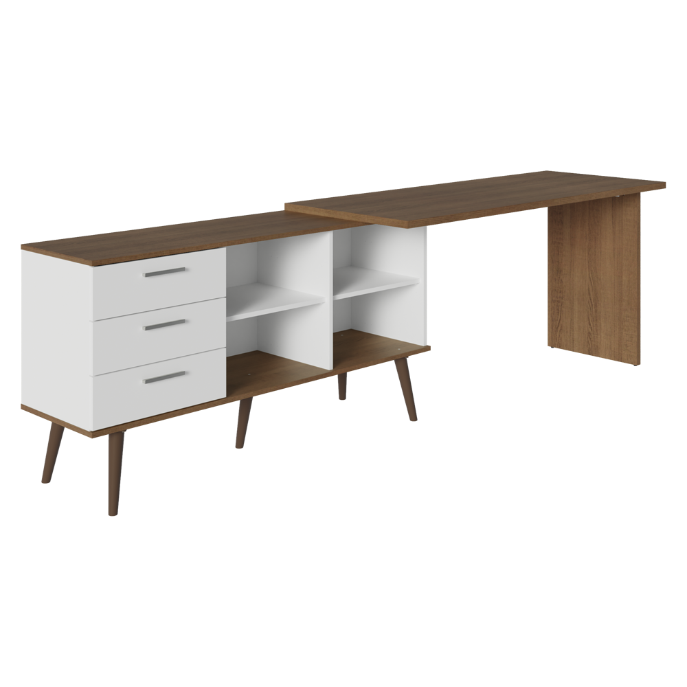 Escrivaninha Em L Mesa Para Computador Gamer 3 Gavetas Branco/Rustic Lisboa Madesa