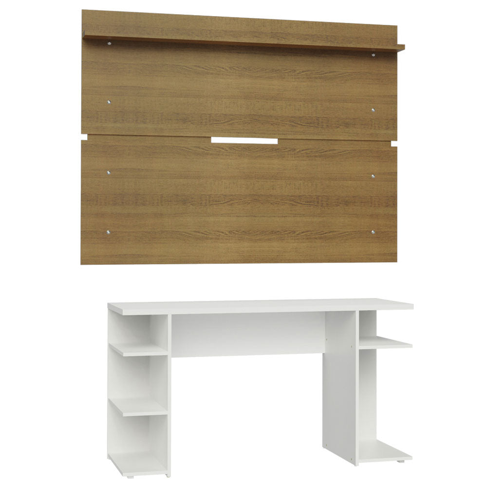 Mesa para Computador Gamer Madesa 9409 e Painel para TV até 65 Polegadas Branco/Rustic