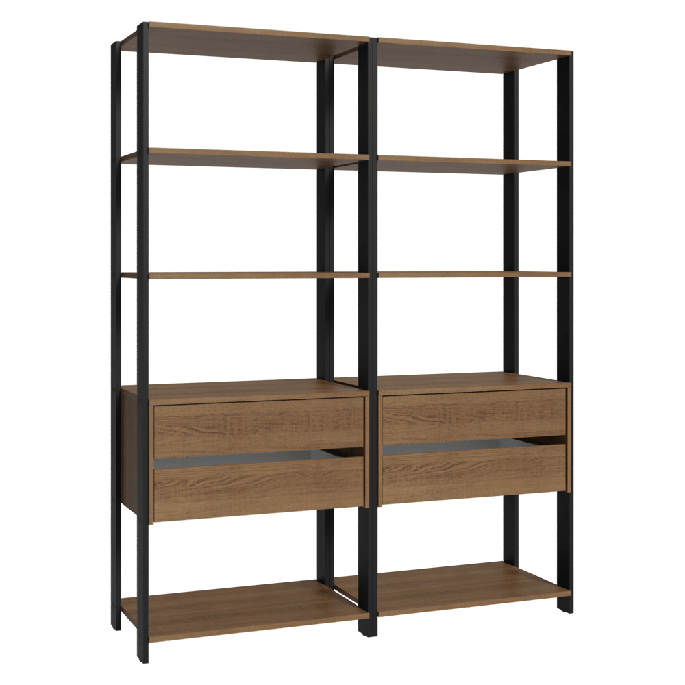 Estante Armário Multiuso para Livros 4 Gavetas 8 prateleiras 140cm Rustic/Preto Madesa