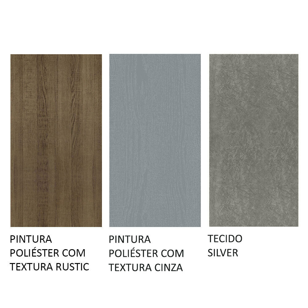 Conjunto Sala de Jantar Mesa Tampo de Vidro 4 Cadeiras Rustic/Cinza/Silver Avril Madesa