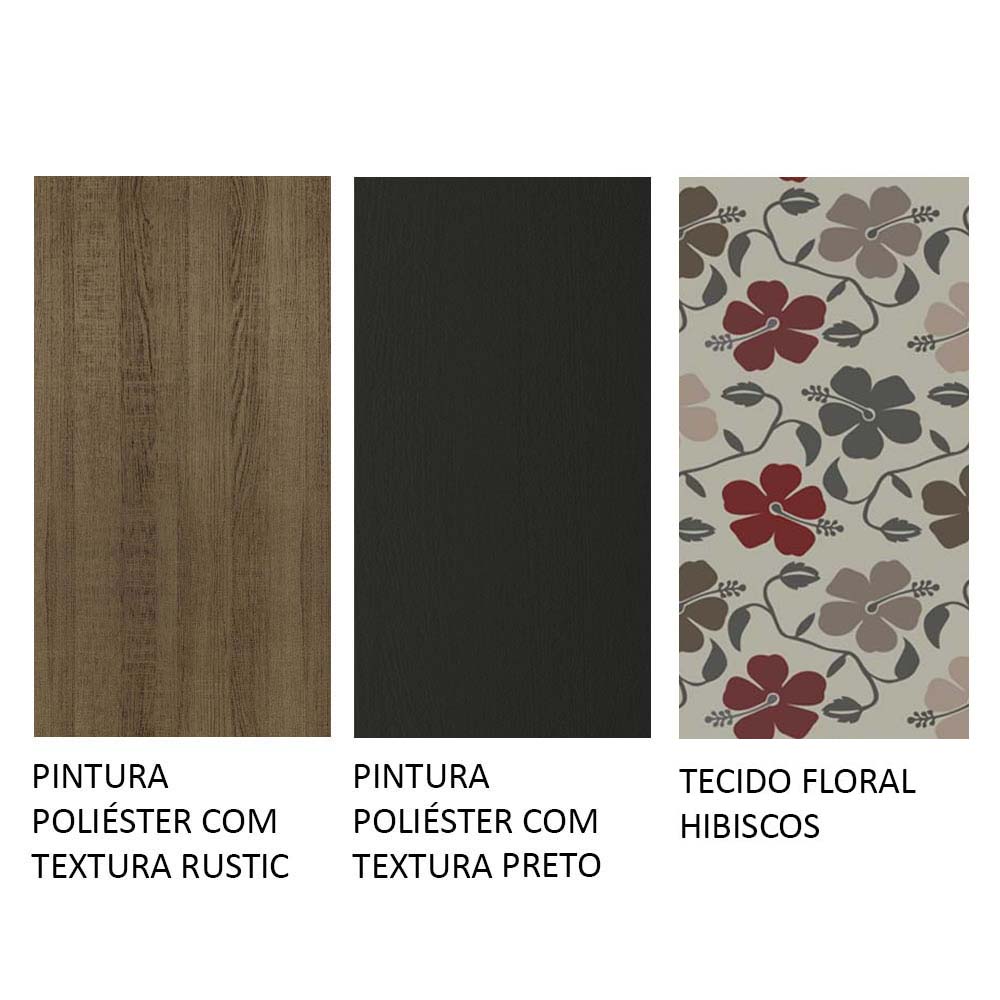 Conjunto Sala de Jantar Mesa Tampo de Madeira 4 Cadeiras Rustic/Preto/Floral Hibiscos Samara Madesa